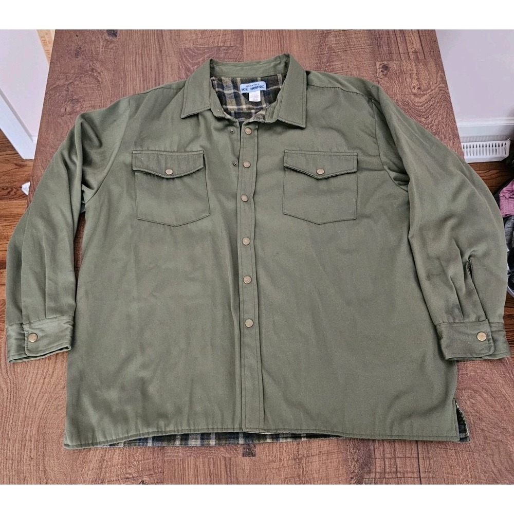 Vintage Haband Ice House Shirt Mens Size 2XL Green Long Sleeve Lined Snap Up